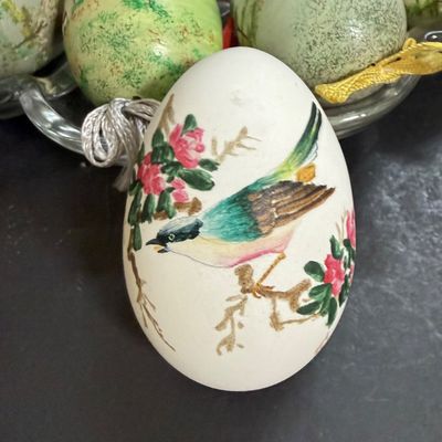 LOT 50: Collection of Hand-painted Egg Shells and Ceramic Eggs and Egg Dish
