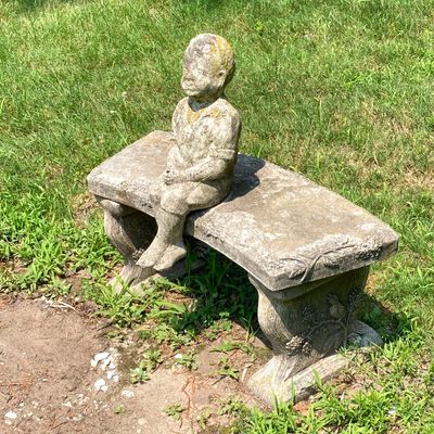 LOT 92: Concrete Little Fisher-Boy Sitting on Bench