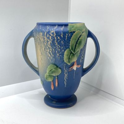 LOT 72: Classic Vintage Art Vases - Hull USA Magnolia 9 - 10 1/2 and Roseville Fuchsia Pattern in Blue