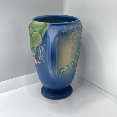 LOT 72: Classic Vintage Art Vases - Hull USA Magnolia 9 - 10 1/2 and Roseville Fuchsia Pattern in Blue