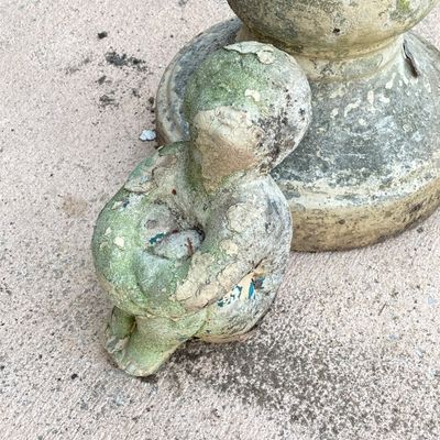 LOT 74: Concrete / Ceramic Outdoor Decor - Two Piece Pedestal / Base, Planter, Cherub and Gazing Young Boy Statues