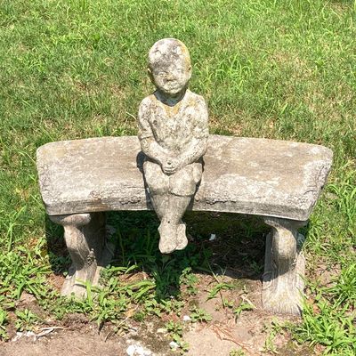 LOT 92: Concrete Little Fisher-Boy Sitting on Bench