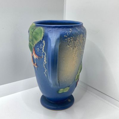 LOT 72: Classic Vintage Art Vases - Hull USA Magnolia 9 - 10 1/2 and Roseville Fuchsia Pattern in Blue