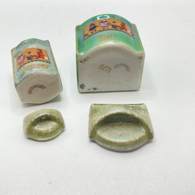 LOT 107: Vintage Collection of Lustreware Ceramic Germany Miniature Canister and Spice Jars