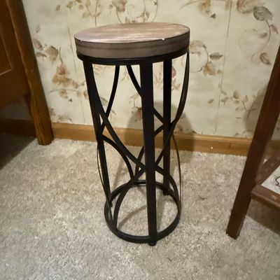 LOT 34: Square Italian Tile and Wood Stand/Table, Metal and Wood Top Stand and More