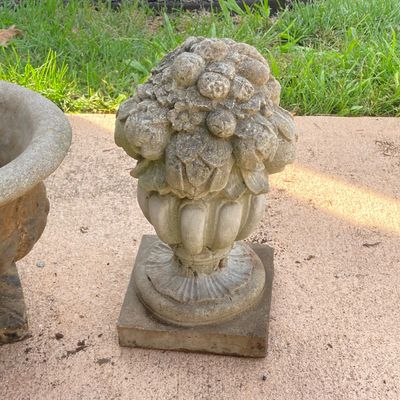LOT 78: Concrete Garden Decor - Planter and Floral Statue