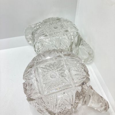 LOT 105: Crystal / Cut Glass - Ruby / Clear Vase, Salt Cellars, Creamer / Sugar Bowls and Large Pitcher