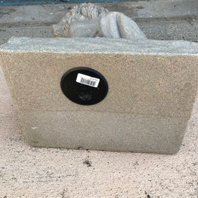 LOT 83: Garden Decor - Plastic Sand Lion Statue with Pair of Plastic / Resin Planters