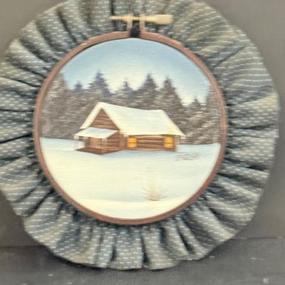 LOT 129: Victorian Christmas Sleigh Ride Decor Including Miniature Wood Sled, Pictures, Plates, Snow-globe and More