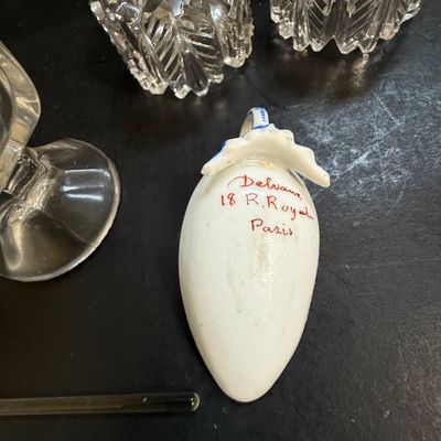LOT 135: Etched Glass Serving Dish and Candle Holders, Victorian Bust Shakers, Metal Tray, Salt Dishes and More
