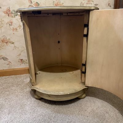 LOT 32: Hand-Painted Round Cabinet/Side Table with Lamp