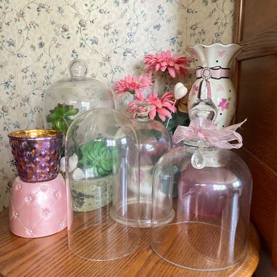 LOT 94: Collection of Planters, Vases, Faux Floral Arrangements, Cloches, Limoge's France and More