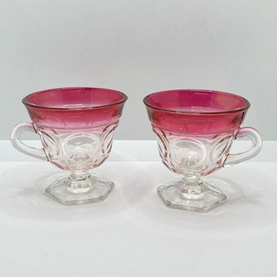 LOT 101: Beautiful Collection of Ruby / Red Cut to Clear Glass Fairy Light and Vase with Six Indiana Glass Lexington Ruby Stained Footed Cup