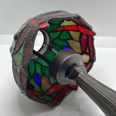 LOT 71: Stained Glass Tea Light Lamp / Light, I Godinger & Co Lidded Bowl with Cast Iron Grasshopper