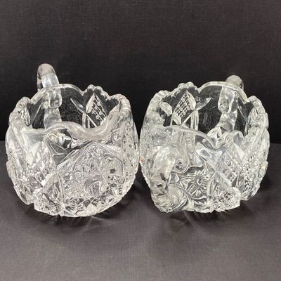 LOT 105: Crystal / Cut Glass - Ruby / Clear Vase, Salt Cellars, Creamer / Sugar Bowls and Large Pitcher