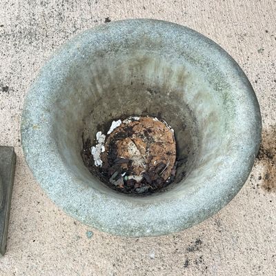 LOT 78: Concrete Garden Decor - Planter and Floral Statue