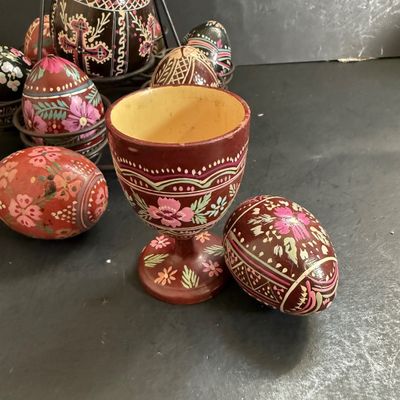 LOT 49: Ukrainian Style Fork Art Wood Eggs, Plate and Scarf and Signed Wooden Bowl
