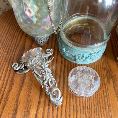 LOT 95: Home Decor - Faux Orchid Plant, Cloches, Hanging Plant Holders, Flower Frog and More