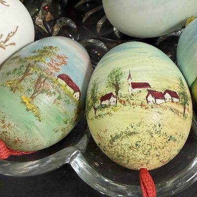 LOT 50: Collection of Hand-painted Egg Shells and Ceramic Eggs and Egg Dish