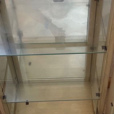 LOT 35: Hand Painted Display Wood Shelf with Mirrored Back and Glass Shelves