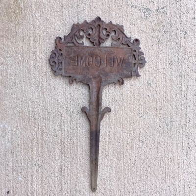 LOT 87: Cast Iron / Metal Garden Decor - Welcome Stake, Bird Feeder and Bell