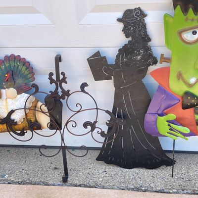 LOT 58: Large Collection of Outdoor Holiday Decorations - Metal, Wood and Plastic Varieties