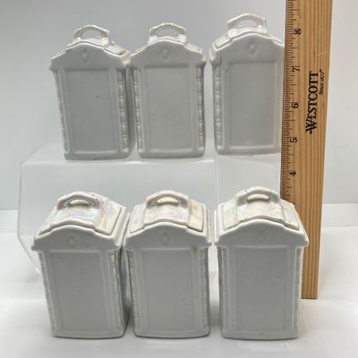 LOT 108: Six Vintage Mepoco Ware Made in Germany Lustreware Canisters / Spice Jars