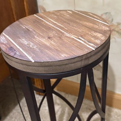 LOT 34: Square Italian Tile and Wood Stand/Table, Metal and Wood Top Stand and More