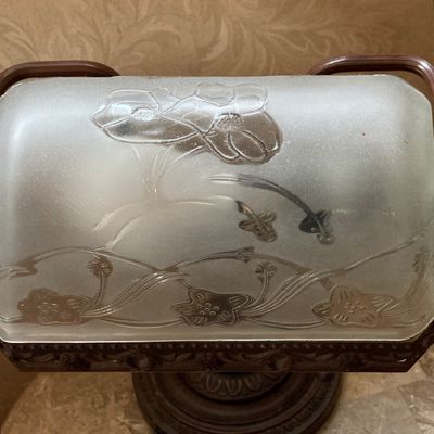 LOT 70: Vintage Banker's Desk Lamp with Frosted / Etched Floral Shade