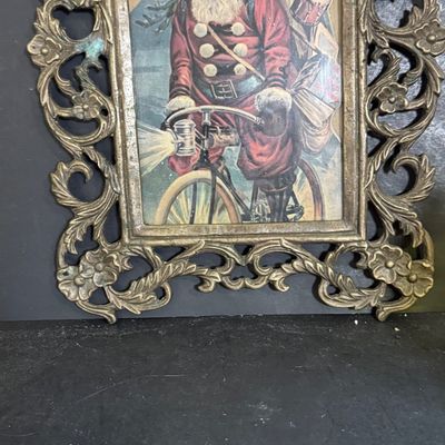 LOT 115: Vintage Wheaton Glass Christmas Bell Bottles and Framed Vintage Christmas Card