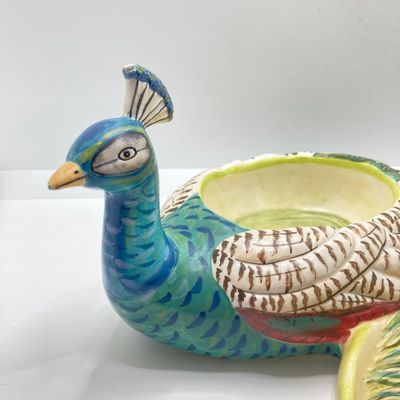 LOT 102: The Peacock Collection - Assorted Peacock Decor (Tracy Porter Serving Plate, Napkin Holder, Coalport Tea Cup / Saucer) and More