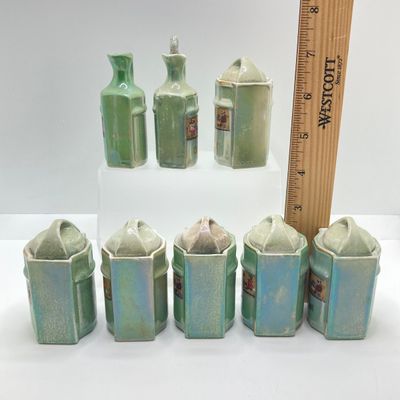 LOT 106: Sweet Vintage Collection of Lustreware Ceramic Germany Miniature Vinegar / Oil and Spice Jars