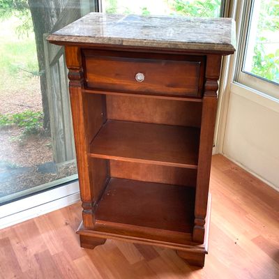 LOT 98: Wood Cabinet / Bookcase with Faux Marble Top