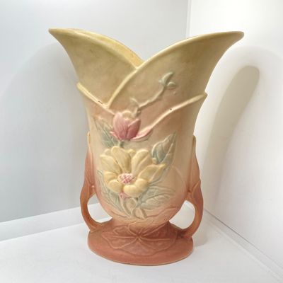 LOT 72: Classic Vintage Art Vases - Hull USA Magnolia 9 - 10 1/2 and Roseville Fuchsia Pattern in Blue