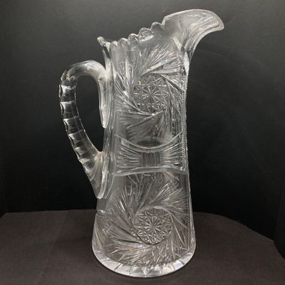 LOT 105: Crystal / Cut Glass - Ruby / Clear Vase, Salt Cellars, Creamer / Sugar Bowls and Large Pitcher