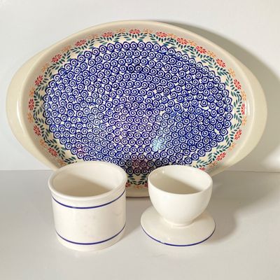 LOT 174: Kitchenware and Bakeware Collection - Corning Ware, Lailani Genuine Monkey Pod Olive Dish, Tea Kettle, Made in Poland Ceramic...