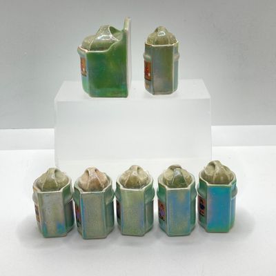 LOT 107: Vintage Collection of Lustreware Ceramic Germany Miniature Canister and Spice Jars