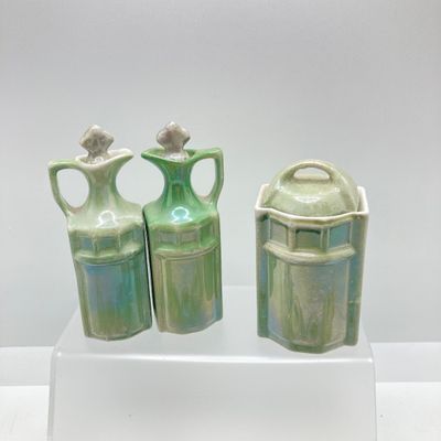 LOT 106: Sweet Vintage Collection of Lustreware Ceramic Germany Miniature Vinegar / Oil and Spice Jars