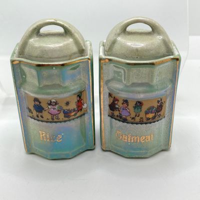 LOT 106: Sweet Vintage Collection of Lustreware Ceramic Germany Miniature Vinegar / Oil and Spice Jars