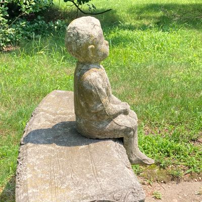 LOT 92: Concrete Little Fisher-Boy Sitting on Bench
