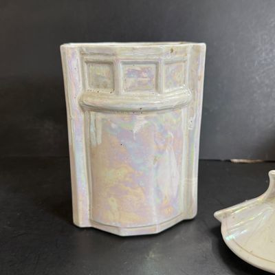 LOT 47: Vintage German Ceramic Lusterware Canisters, Spice Jars and Salt Box