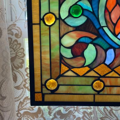 LOT 64: Decorative Hanging Stained Glass Window / Wall Art