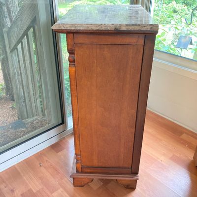 LOT 98: Wood Cabinet / Bookcase with Faux Marble Top