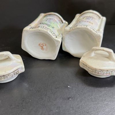 LOT 47: Vintage German Ceramic Lusterware Canisters, Spice Jars and Salt Box