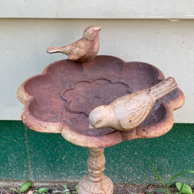 LOT 87: Cast Iron / Metal Garden Decor - Welcome Stake, Bird Feeder and Bell