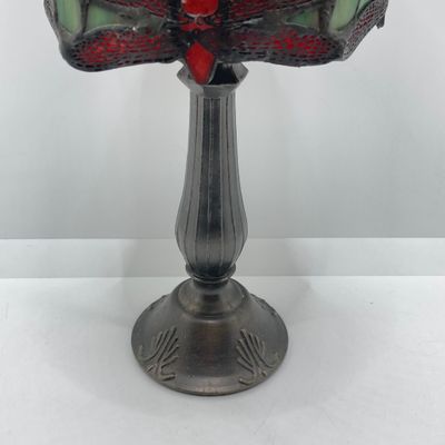LOT 71: Stained Glass Tea Light Lamp / Light, I Godinger & Co Lidded Bowl with Cast Iron Grasshopper