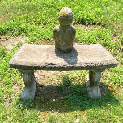 LOT 92: Concrete Little Fisher-Boy Sitting on Bench