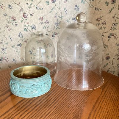 LOT 95: Home Decor - Faux Orchid Plant, Cloches, Hanging Plant Holders, Flower Frog and More