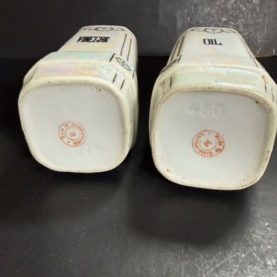 LOT 43: Vintage German Lusterware Spice Jars and Czechoslovakian Oil & Vinegar Decanters