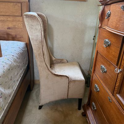 LOT 37: Upholstered High Backed Winged Chair